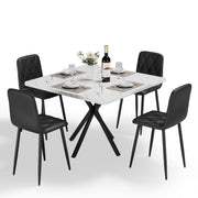 Square Dining Table Set, Mid Century Modern Square Dining Table for 4 Person, Faux Marble Tabletop, Iron Legs, Coffee Table for Kitchen Dining Room, Office, Save Space