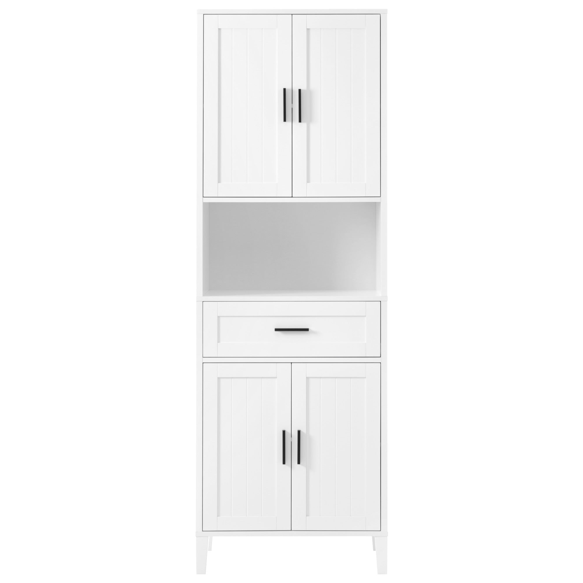 Modern Tall Bathroom Cabinet with Drawer and Adjustable Shelves, White MDF, 70.9 Inches High