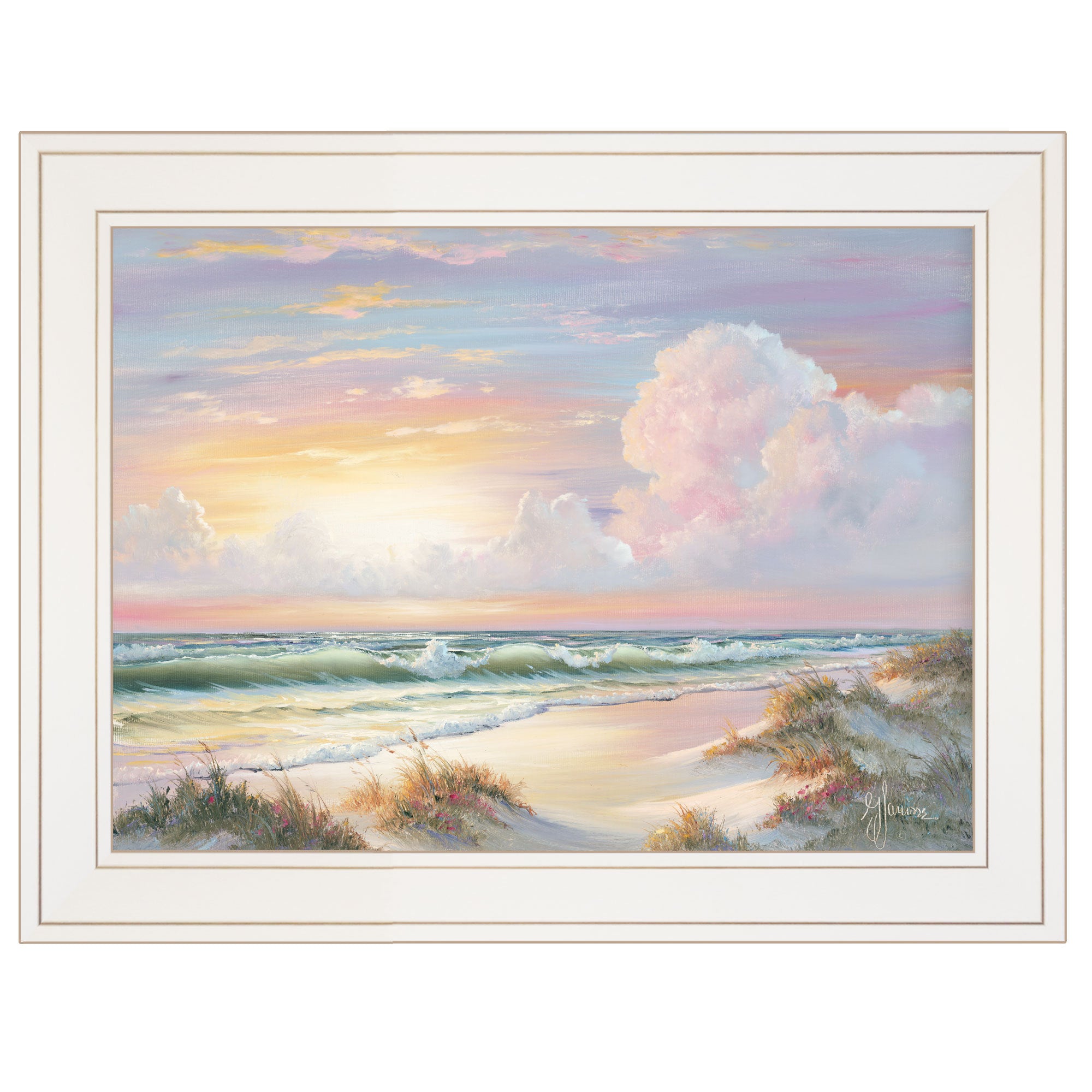 'Golden Sunset on Crystal Cove' by Georgia Janisse, Ready to Hang Framed Print, White Frame