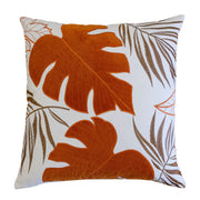 Autumn Vibes Leaf Accent Pillow in Spice with Polyester Velvet Fabric, 20x20 Inches