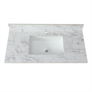 Sintered Stone Carrara White Bathroom Vanity Top with Rectangular Undermount Ceramic Sink and Backsplash, Single Faucet Hole, 43x22 Inches