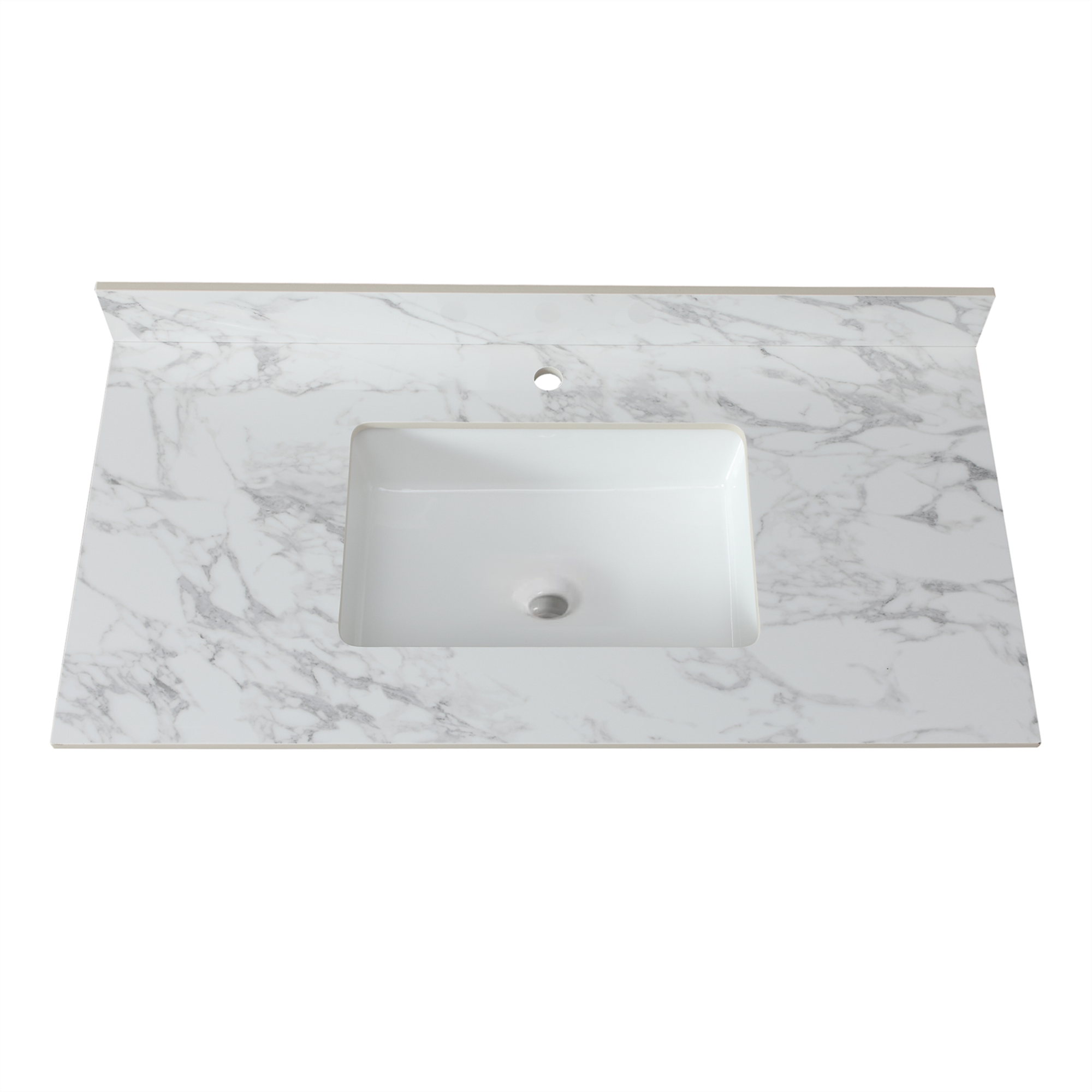 Sintered Stone Carrara White Bathroom Vanity Top with Rectangular Undermount Ceramic Sink and Backsplash, Single Faucet Hole, 43x22 Inches