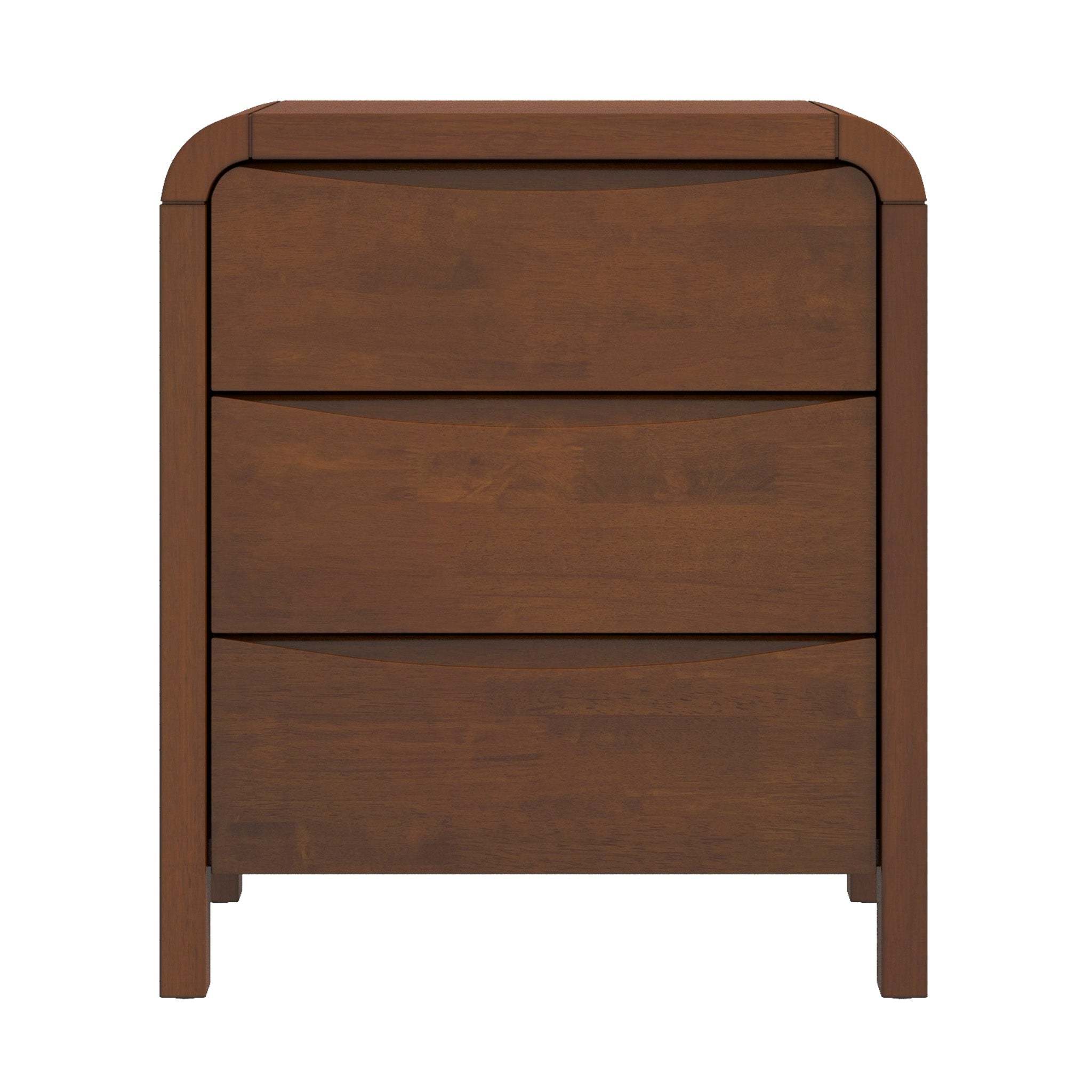 Lionel Mid Century Modern Solid Wood 3-Drawer Nightstand in Brown 23.6'H x 20.4'W x 15.7'D for Bedroom, Hallway, Entryway, Closet
