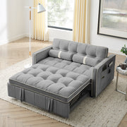 Modern 55.5' Pull Out Sleep Sofa Bed 2 Seater Loveseats Sofa Couch with side pockets, Adjsutable Backrest and Lumbar Pillows for Apartment Office Living Room