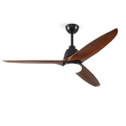 Hot sales 52 Inch Modern Black Ceiling Fan With 3 Color Dimmable 3 Solide Wood Blades Remote Control Reversible DC Motor With Led Light