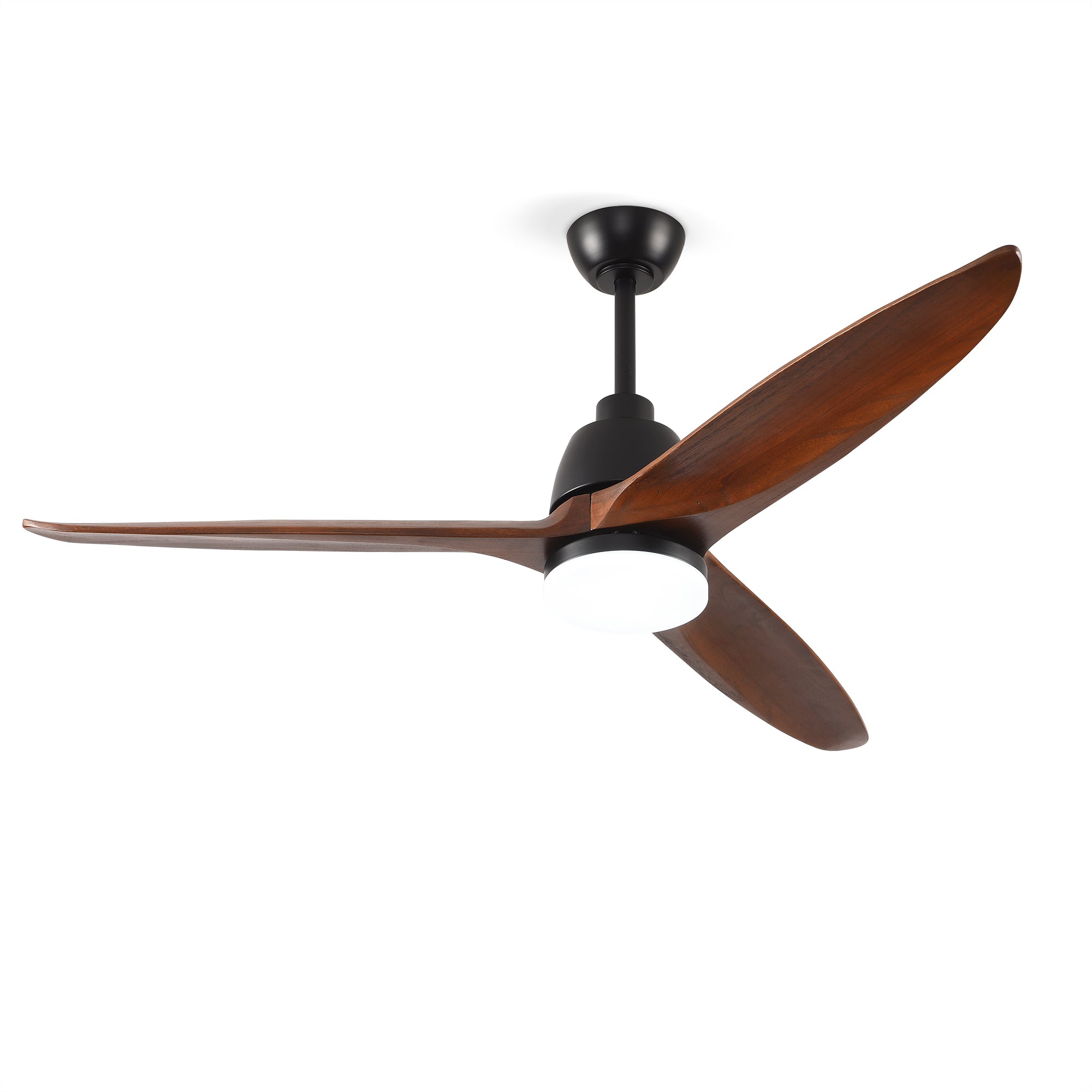 Hot sales 52 Inch Modern Black Ceiling Fan With 3 Color Dimmable 3 Solide Wood Blades Remote Control Reversible DC Motor With Led Light