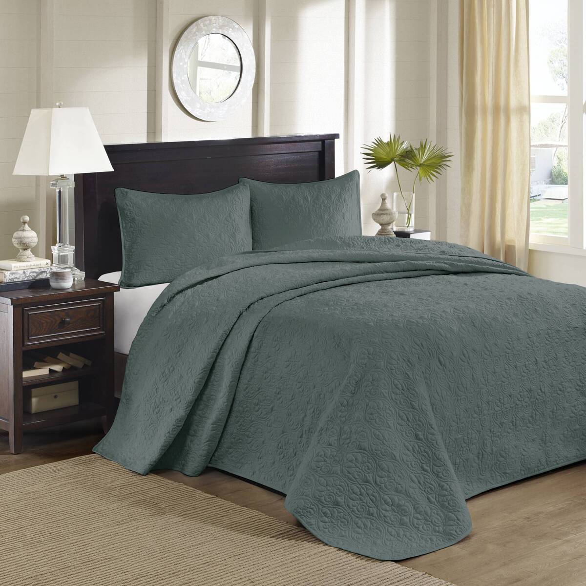 3 Piece Reversible Quilt Set Balsam Green King/Cal King