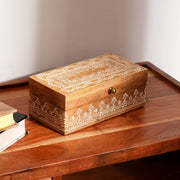 Handcrafted White Wood Carved Decorative Box – 6x6x3' with Whitewash Finish