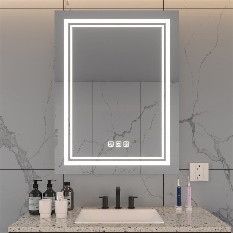 Bright LED Bathroom Mirror 32' x 24' Front Light, 5 Mins Defog, Full HD Reflected, 3 Colors Dimmable, Wall Mounted