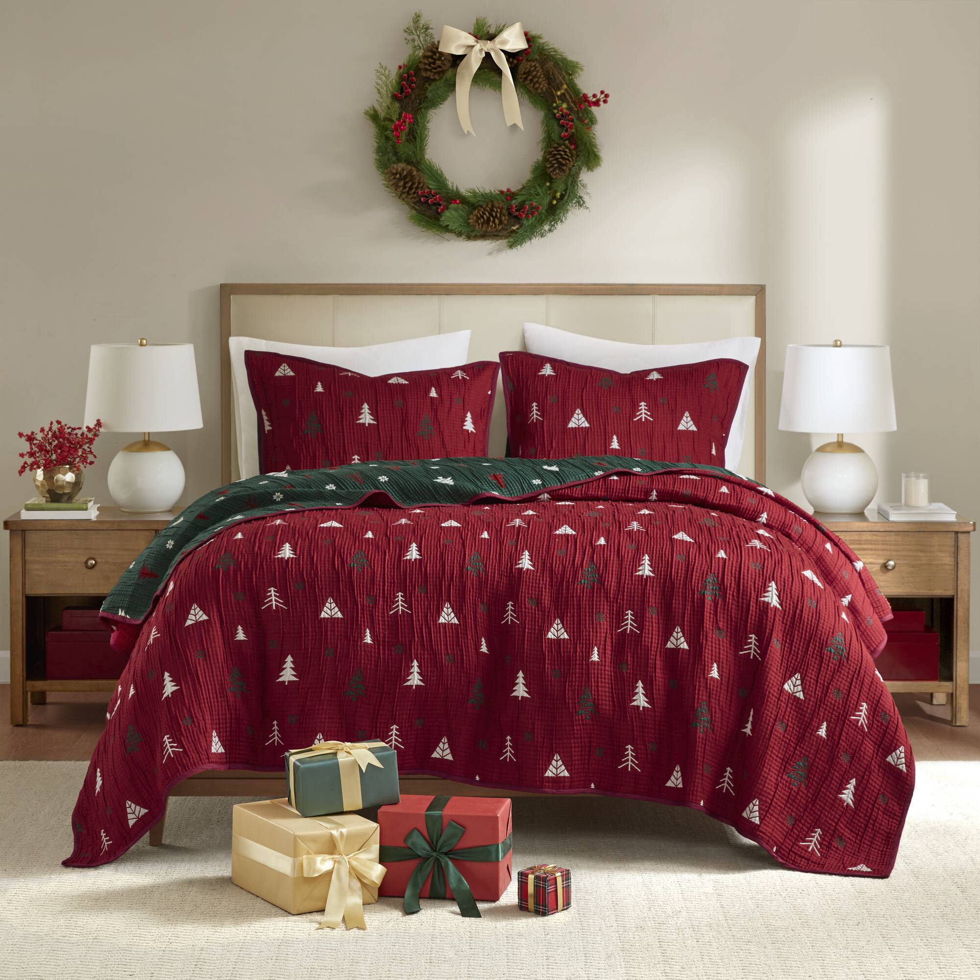 3 Pieces Queen Coverlet Mini Set,Red