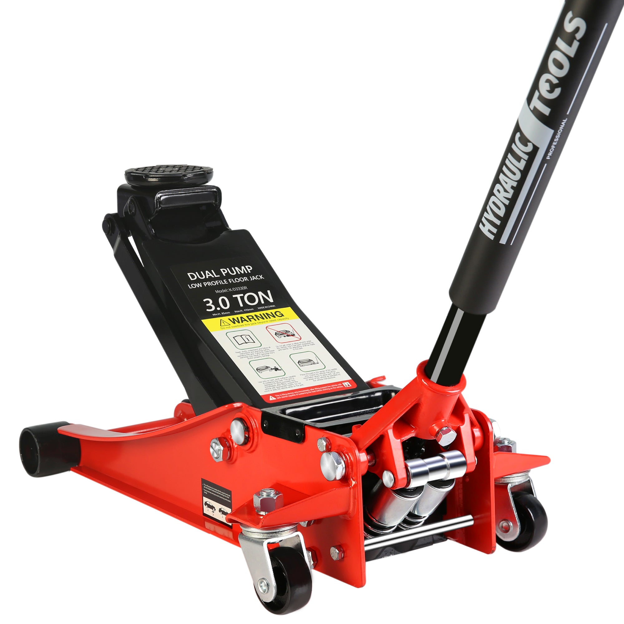 Hydraulic Low Profile and Steel Racing Floor Jack with Dual Piston Quick Lift Pump,3 Ton (6600 lb) Capacity,  Lifting range 3.3'-18.5'