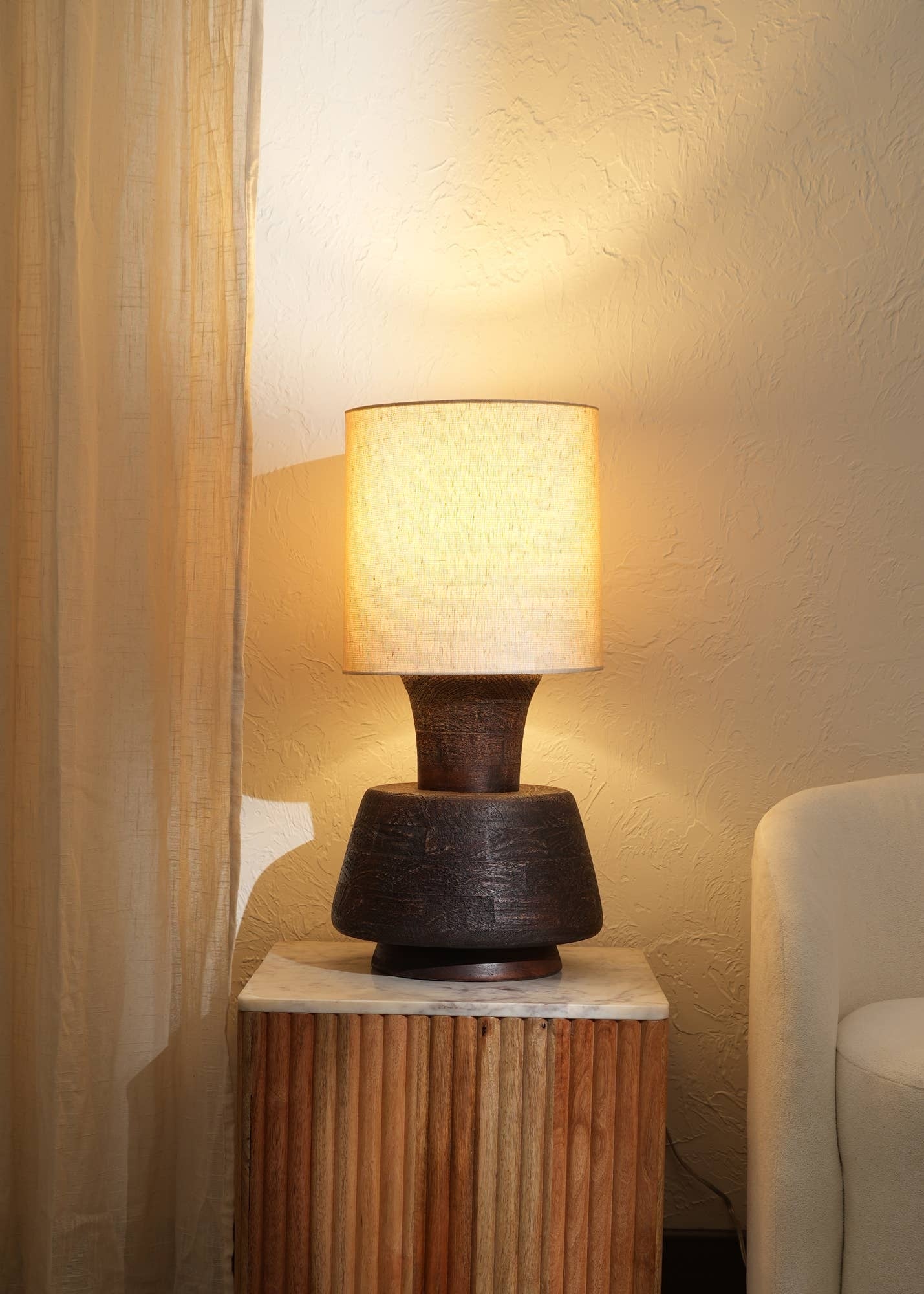 Handcrafted Artisanal  Decorative Table Lamp with Wooden BaseFor Living Room-Bedroom-Home Decor-Tabletop-13X13X26.5'