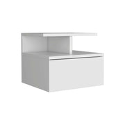 Seward Floating Nightstand with Single Drawer and 2-Tier Shelf, Wall Mounted, White Particle Board