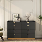 8 Drawer Double Dresser for Bedroom with LED, Modern Dressers Chest of Drawers with Fluted Panel, Wide Wood Storage Dresser Organizer, Dresser  for Bedroom, Living Room,Black