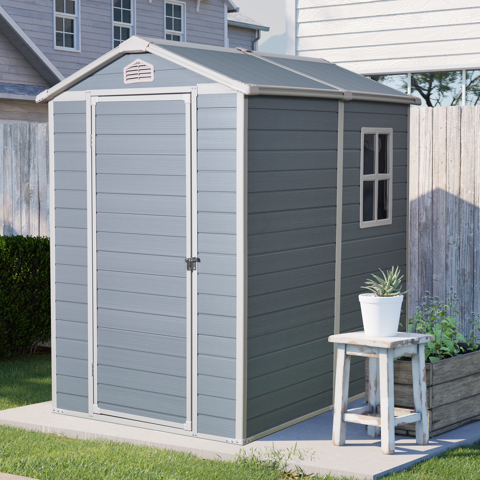 4x6ft Resin Outdoor Storage Shed Kit-Perfect to Store Patio Furniture  Gray (W540S00039) (W540S00020)