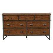 Industrial Design Bedroom Furniture 1pc Dresser of 7 Drawers Rustic Brown and Gunmetal Finish Wooden Furniture