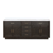 Brown Oak Double Bath Vanity 84 in. W x 22 in. D, with White Quartz Top