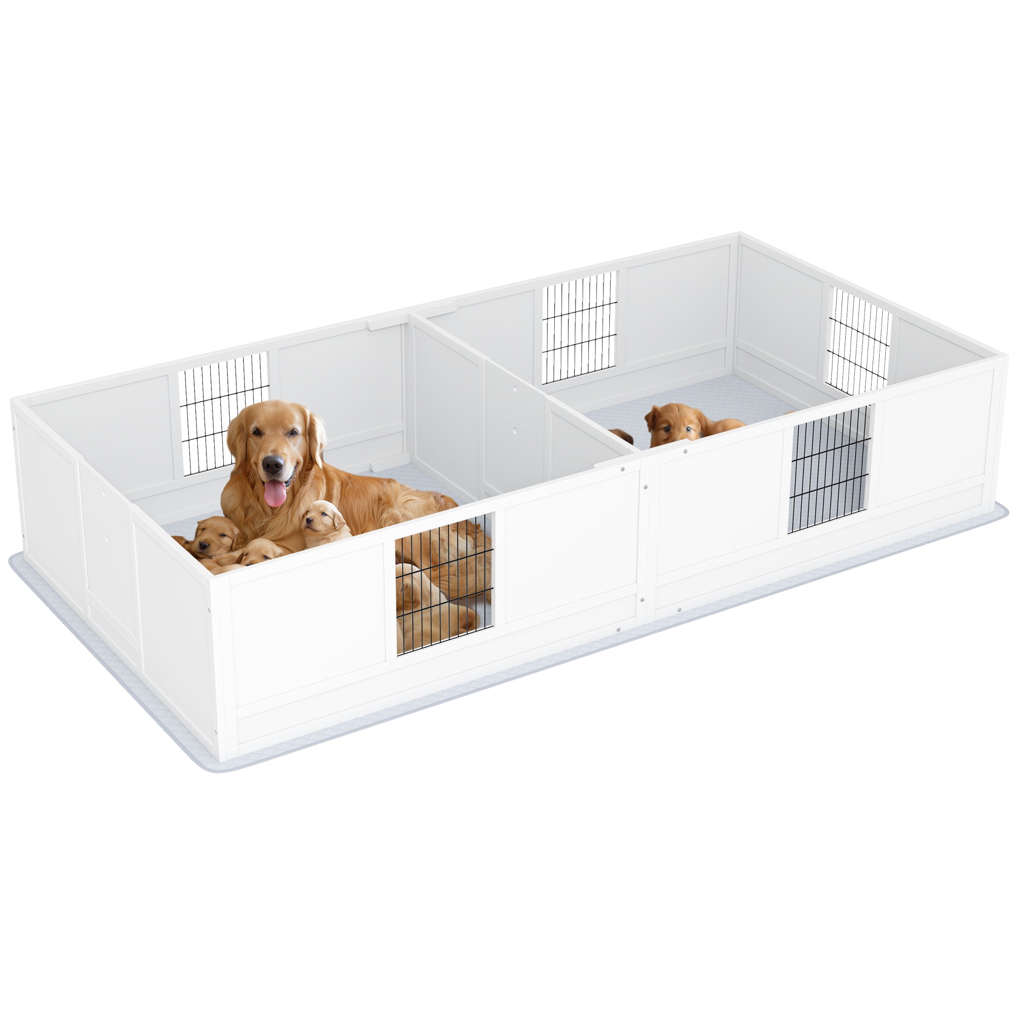 PawHut Whelping Box for Dogs and Puppies, Dog Whelping Box with Waterproof Pee Pad, Adjustable Height Door, for Large Dogs Indoor Use, 96' x 47' x 19'