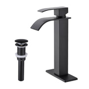 Waterfall Spout Bathroom Sink Single Handle Faucet with Pop-Up Drain (No Overflow)