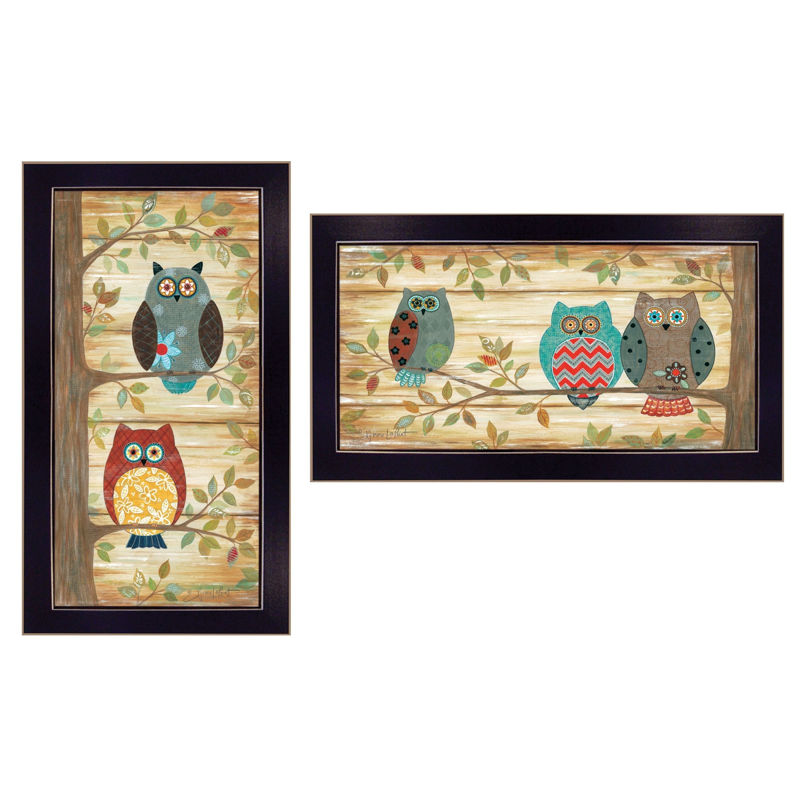 'The Wise Owls Collection' 2-Piece Vignette By Annie LaPoint, Printed Wall Art, Ready To Hang Framed Poster, Black Frame
