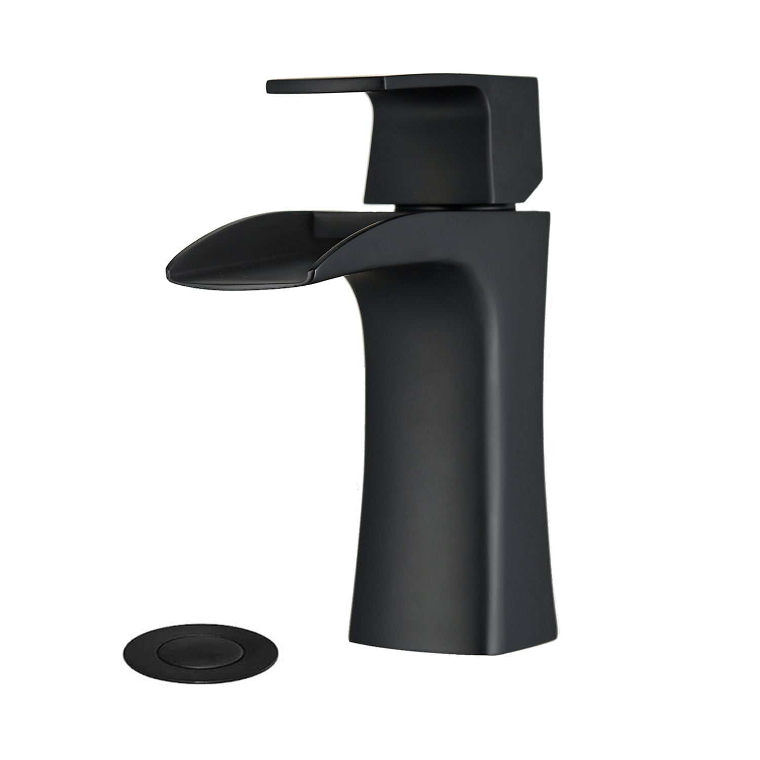 ADA Waterfall Bathroom Faucet - Single Handle Brass Faucet with Drain, 1-Hole Matte Black