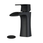 ADA Waterfall Bathroom Faucet - Single Handle Brass Faucet with Drain, 1-Hole Matte Black