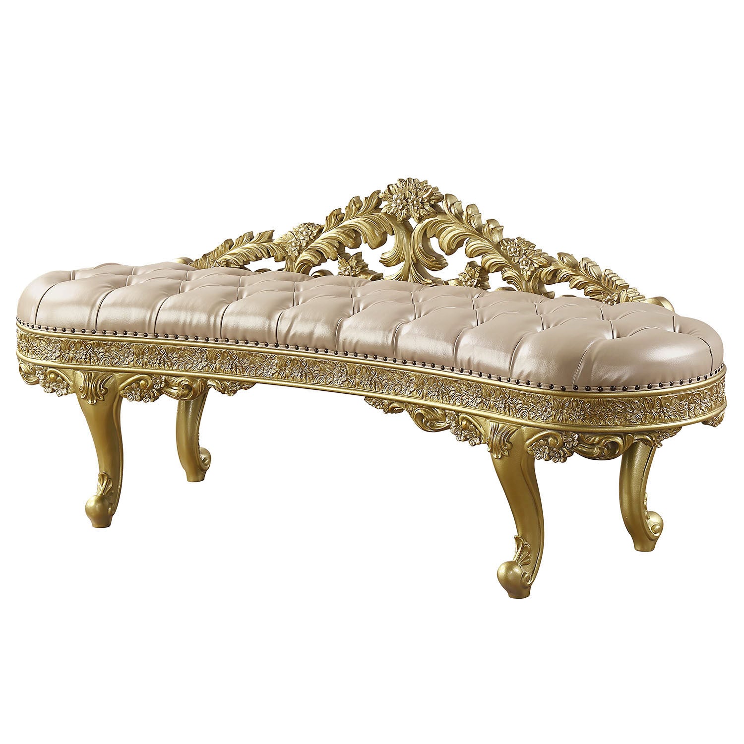 Cabriole  Light Gold Synthetic Leather & Gold Finish Bench