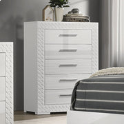 Modern Glam Style 1pc Chest Chrome Handle Metal Side Glides Wooden Legs High Gloss White Finish Bedroom Furniture
