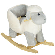 Qaba Baby Rocking Horse Sheep, Plush Lamb Rocker, Rocking Animal with Seat Belt, Sounds & Pedals for Kids 1-3 Years, Gray