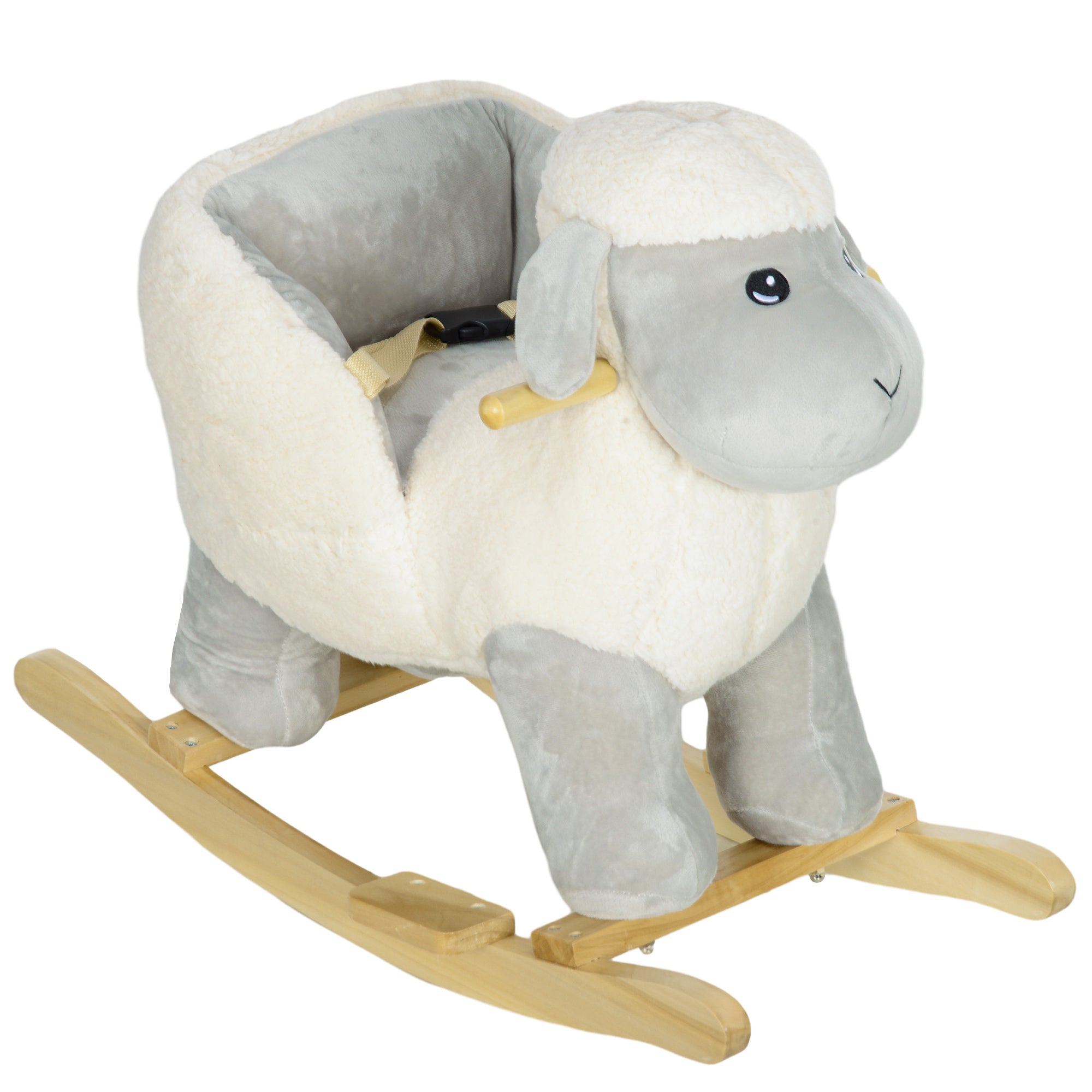 Qaba Baby Rocking Horse Sheep, Plush Lamb Rocker, Rocking Animal with Seat Belt, Sounds & Pedals for Kids 1-3 Years, Gray