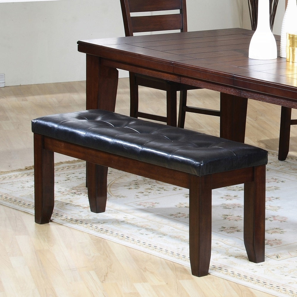 Cherry Finish Dining Bench 1pc Upholstered PU Seat Cushion Tufted Detail Wooden Dining Room Furniture
