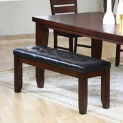 Cherry Finish Dining Bench 1pc Upholstered PU Seat Cushion Tufted Detail Wooden Dining Room Furniture