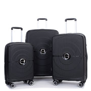 Expandable Hardshell Suitcase Set with Double Spinner Wheels and TSA Lock, Black, Polypropylene, 3-Piece Set (20/24/28)