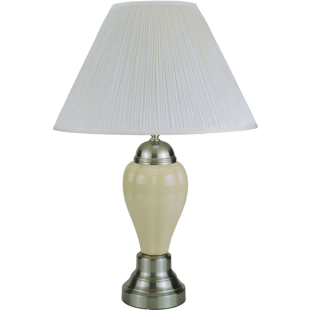 27' Tall Ceramic Table Lamp, Urn-Shaped with Silver / Ivory finish, Linen Shade