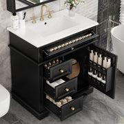 30' Bathroom Vanity with Sink, One Tip-out Drawer, Three Drawers, Door Shelf, Soft Closing Door, Black