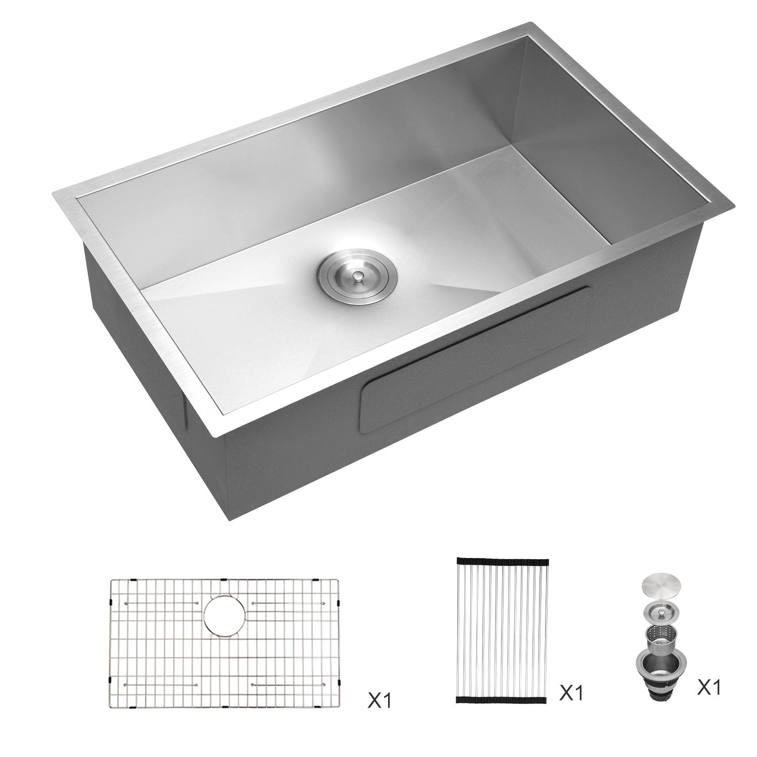 32 Inch Undermount Stainless Steel Kitchen Sink with Brushed Nickel Finish, 16 Gauge T304, 9 Inch Deep Single Bowl, 32'x19'x9'
