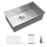 32 Inch Undermount Stainless Steel Kitchen Sink with Brushed Nickel Finish, 16 Gauge T304, 9 Inch Deep Single Bowl, 32'x19'x9'