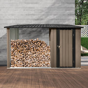 Outdoor Metal Firewood Rack and Storage Shed, Brown and Black,Two-in-one function