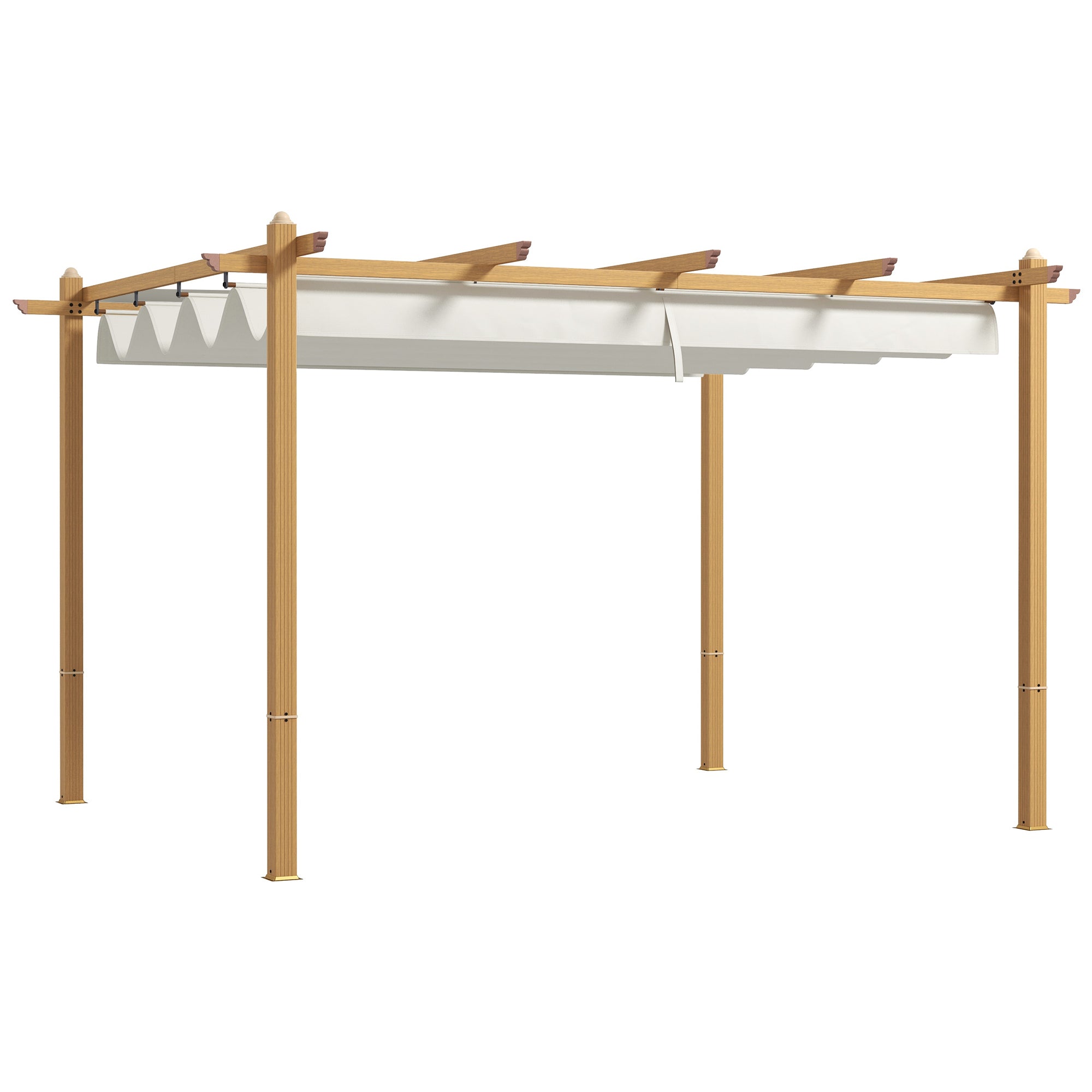 Outsunny 10' x 12' Retractable Pergola Canopy, Wood Grain Aluminum Pergola, Outdoor Sun Shade Shelter for Grill, Garden, Patio, Backyard, Deck, Cream White