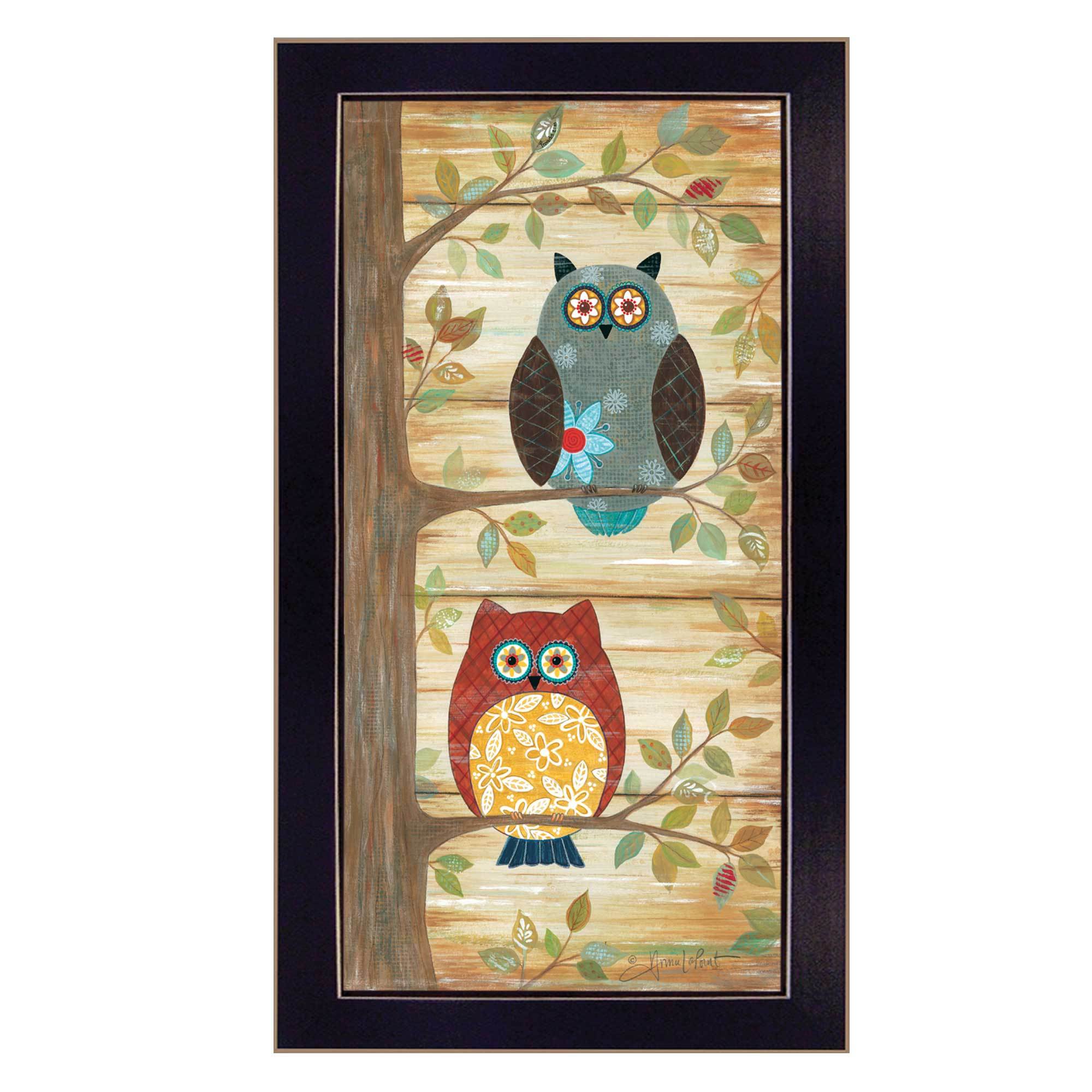 'Two Wise Owls' By Annie LaPoint, Printed Wall Art, Ready To Hang Framed Poster, Black Frame