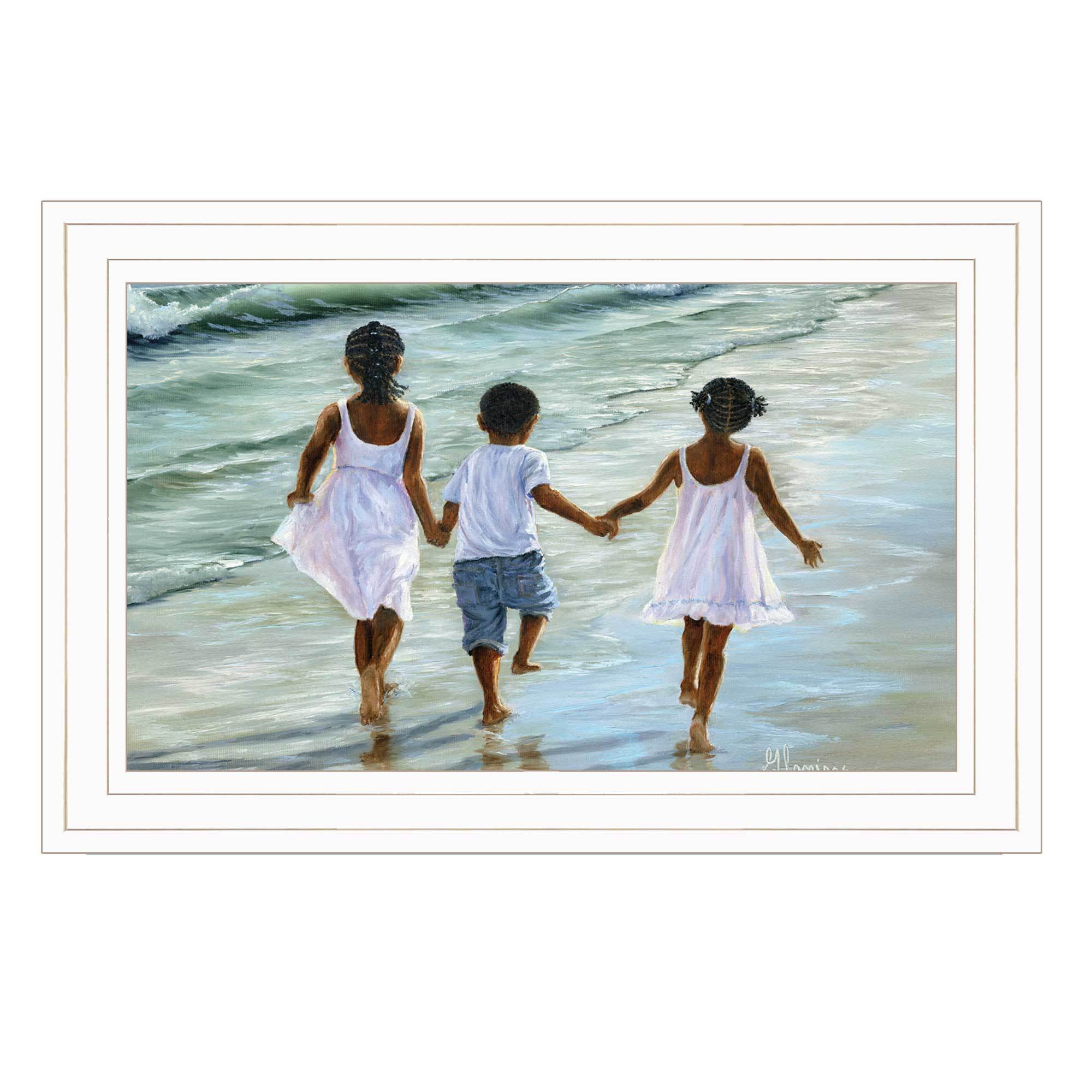 'Running on the Beach' By Georgia Janisse, Ready to Hang Framed Print, White Frame