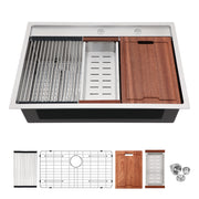 Brushed Nickel 33' Drop-In Kitchen Sink with Workstation, 16 Gauge Stainless Steel, 33 x 22 Inch