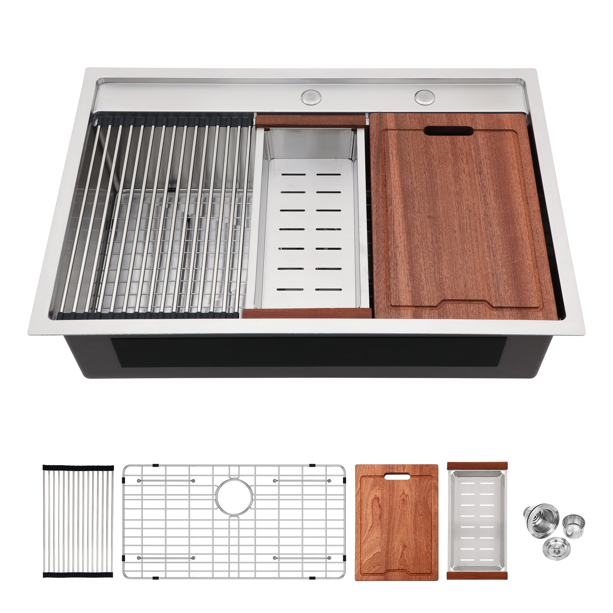 Brushed Nickel 33' Drop-In Kitchen Sink with Workstation, 16 Gauge Stainless Steel, 33 x 22 Inch