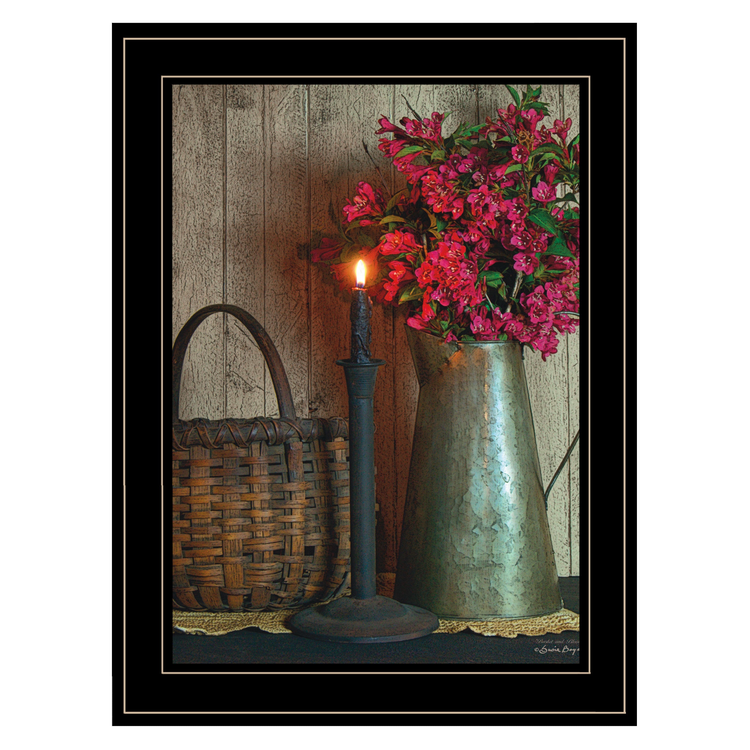 'Basket & Blossoms' By Susie Boyer, Ready to Hang Framed Print, Black Frame