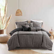 7 Piece Micro Corduroy Comforter Set Grey Queen