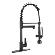 Industrial Chic Matte Black Kitchen Sink Faucet with LED Pull Down Sprayer, Single Handle High Arc Stainless Steel Faucet, Dual Spouts, Deck Mount