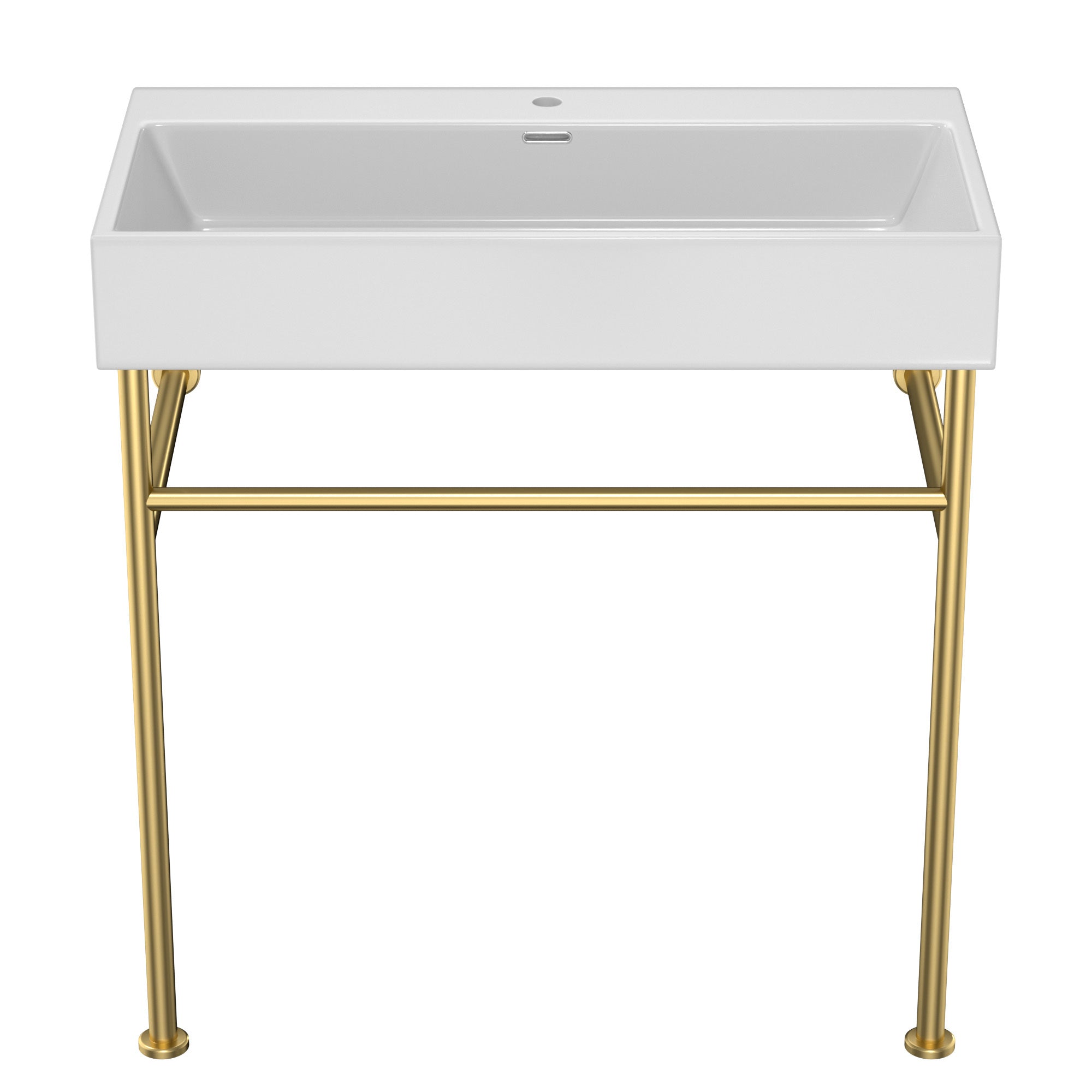 Ceramic Console Sink White Basin with Gold Legs 30-Inch Bathroom Console Sink with Overflow