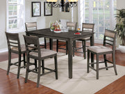 7pc Counter Height Dining Table Set 1x Table 6x Chairs Transitional Style Weathered Gray And Beige Finish Padded Cushion Slat Back Chairs