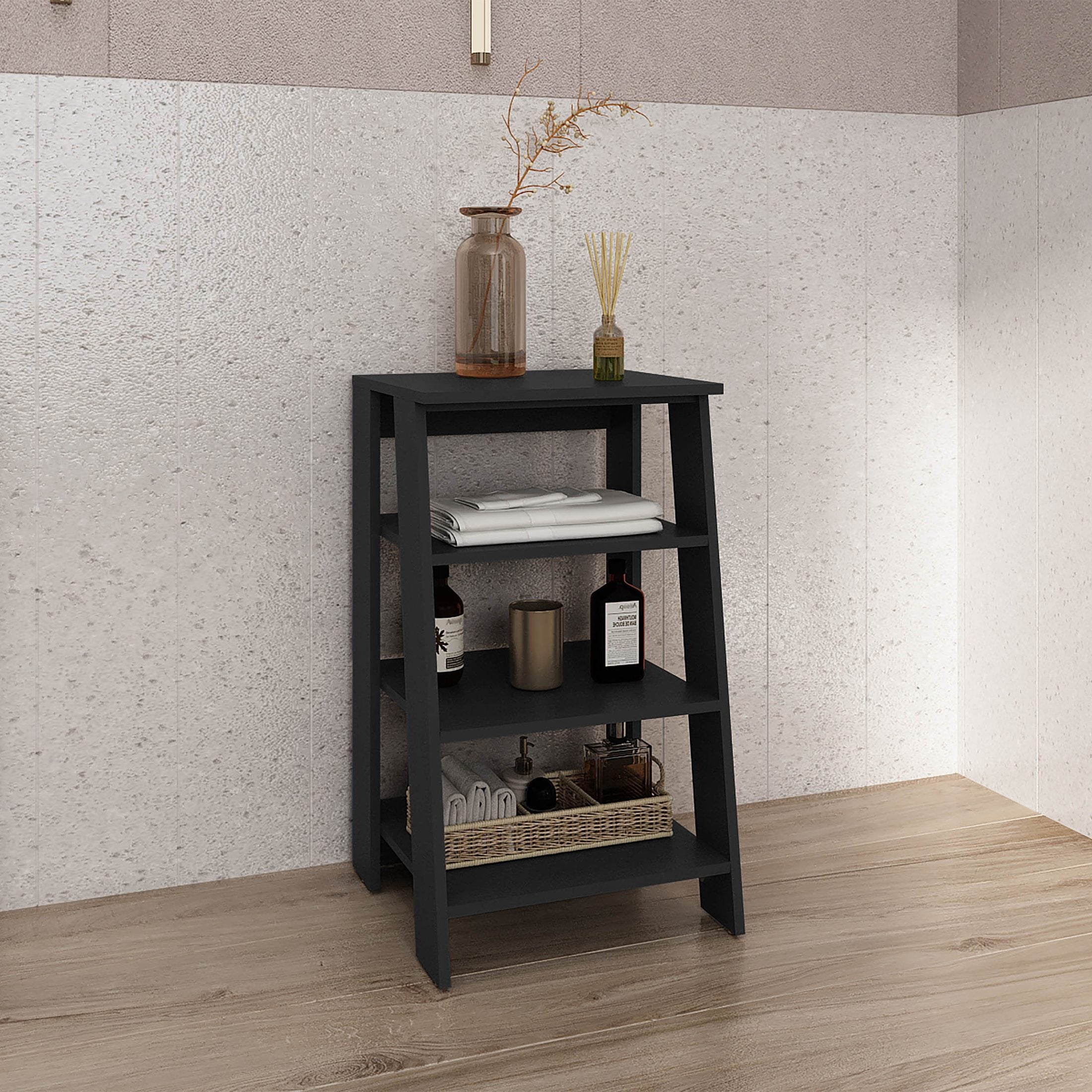 BATHBI 30' High  4-Tier Ladder Shelf  Organizer for Bathroom, Side Table, Living room in Black