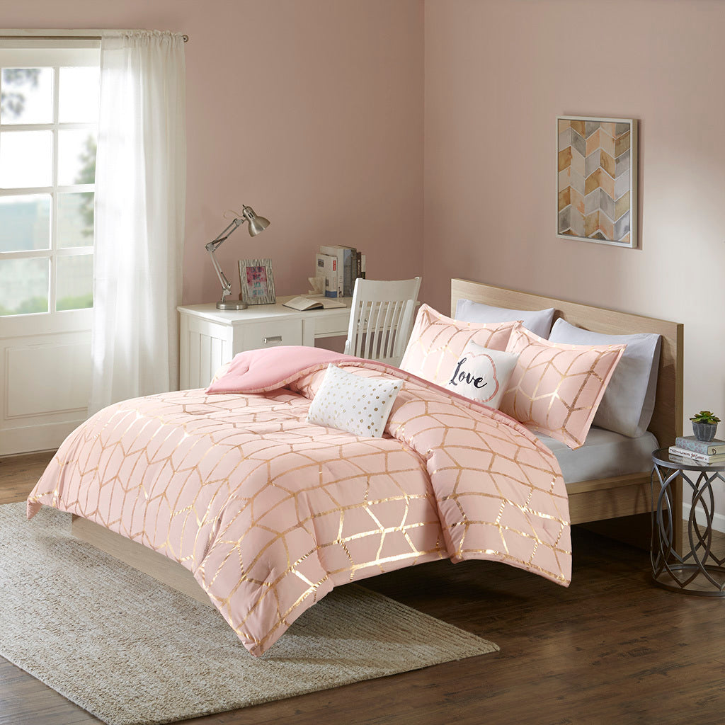 Full/Queen Metallic Printed Comforter Set